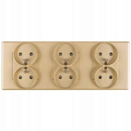 Drievoudig Stopcontact Goud Set Drievoudig PVC-Afdekraam En 3 X Dubbel Stopcontact MIUUN