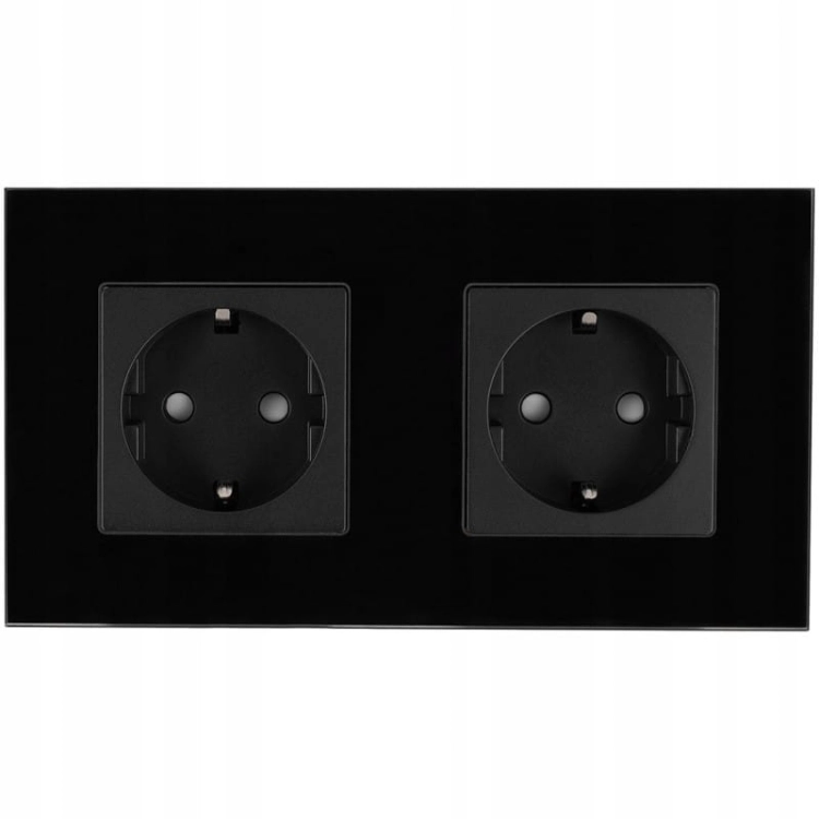 Dubbel Schuko-Stopcontact Glas Zwart Set Tweevoudig Afdekraam En 2 X Enkel Stopcontact MIUUN