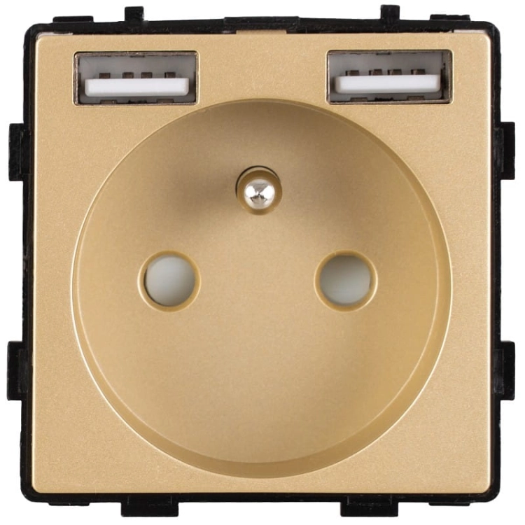Module Stopcontact Met Aardpen + Dubbele USB-Lader A+A Goud Voor Afdekramen MIUUN