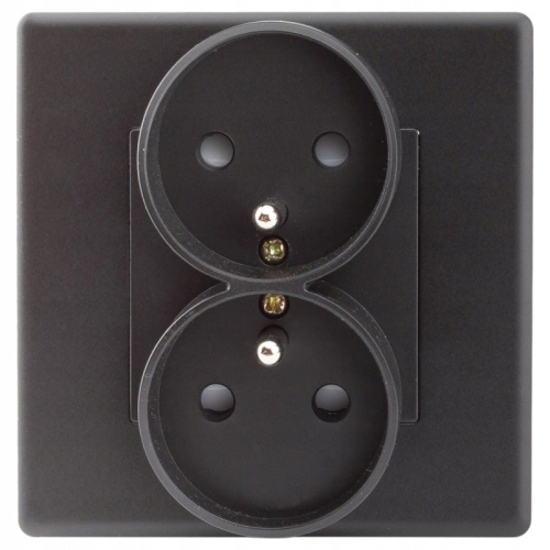 Dubbel Stopcontact Zwart Met Aardpen Set Met PVC-Afdekraam
