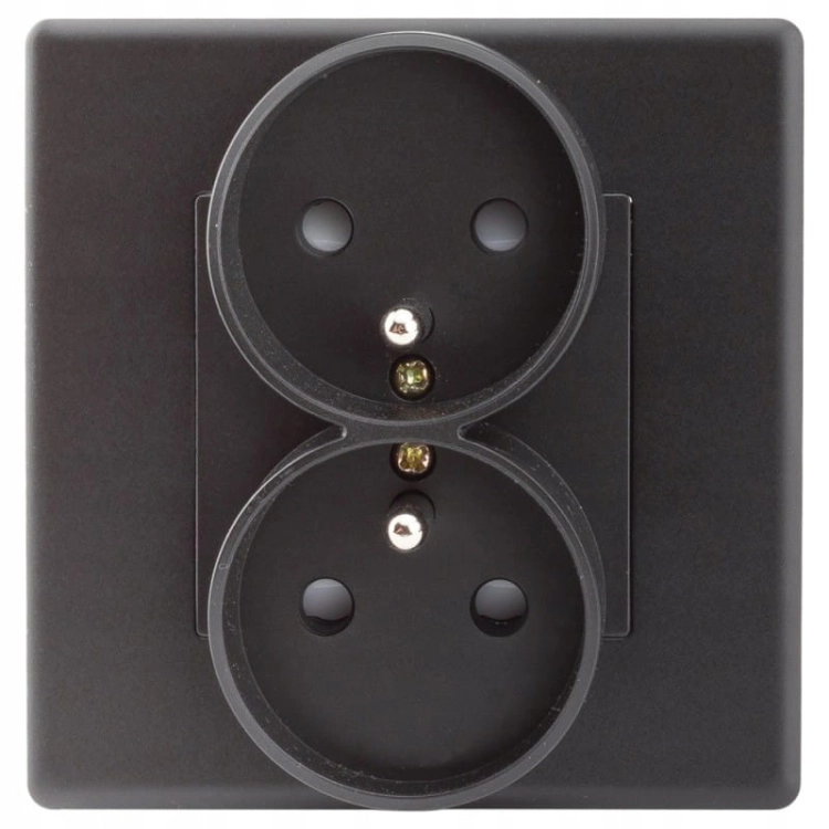 Dubbel Stopcontact Zwart Met Aardpen Set Met PVC-Afdekraam
