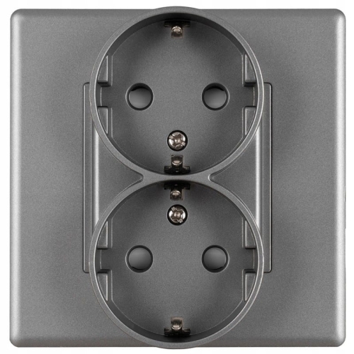 Dubbel Schuko-Stopcontact Grijs Met Randaarde Zonder Aardpen Set Met PVC-Afdekraam MIUUN
