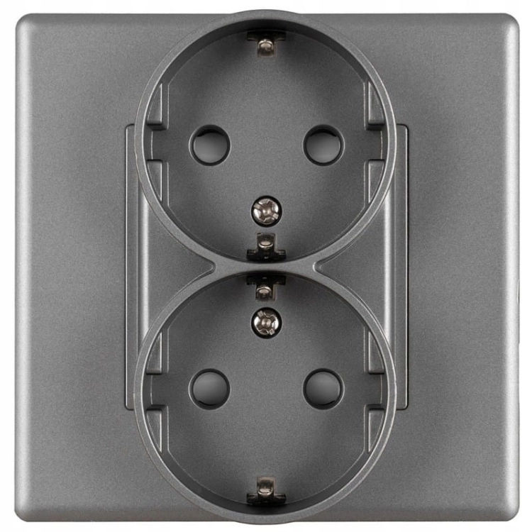 Dubbel Schuko-Stopcontact Grijs Met Randaarde Zonder Aardpen Set Met PVC-Afdekraam MIUUN