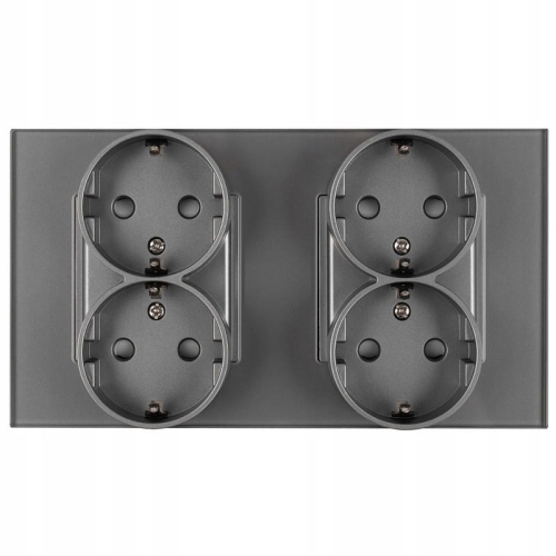 Dubbel Glazen Schuko-Stopcontact Grijs Set Tweevoudig Afdekraam En 2 X Dubbel Stopcontact MIUUN