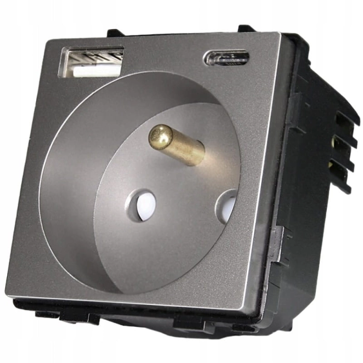 Stopcontact Grijs Met Aardpen + USB A+C 20W Set Met Afdekraam PVC MIUUN