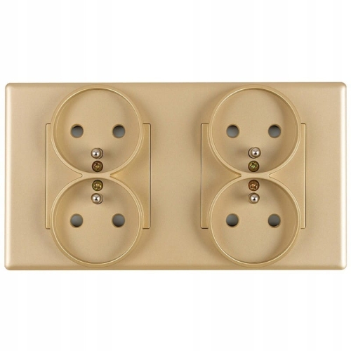 Dubbel Stopcontact Goud Set PVC Tweevoudig Afdekraam En 2 X Stopcontact MIUUN
