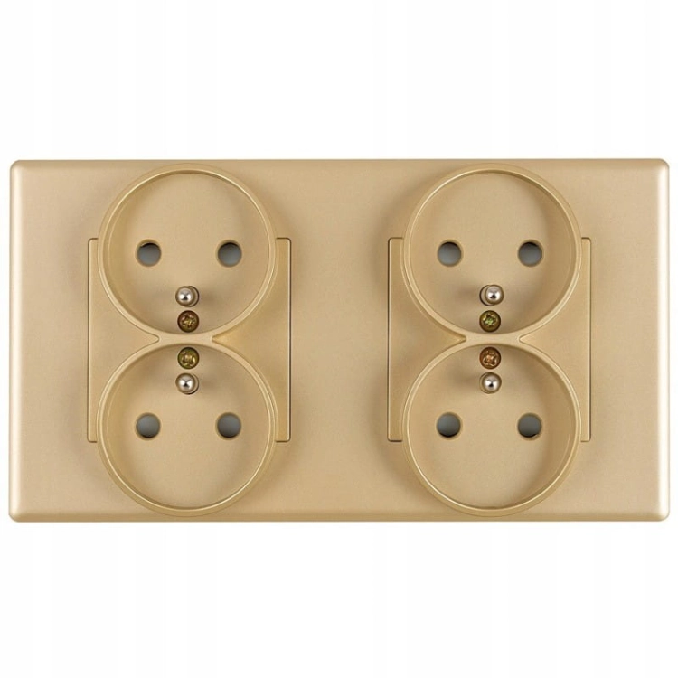 Dubbel Stopcontact Goud Set PVC Tweevoudig Afdekraam En 2 X Stopcontact MIUUN