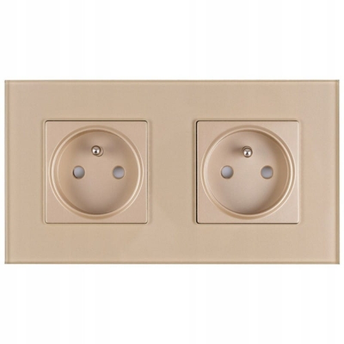 Dubbel Glazen Stopcontact Goud Set Tweevoudig Afdekraam En 2 X Stopcontact