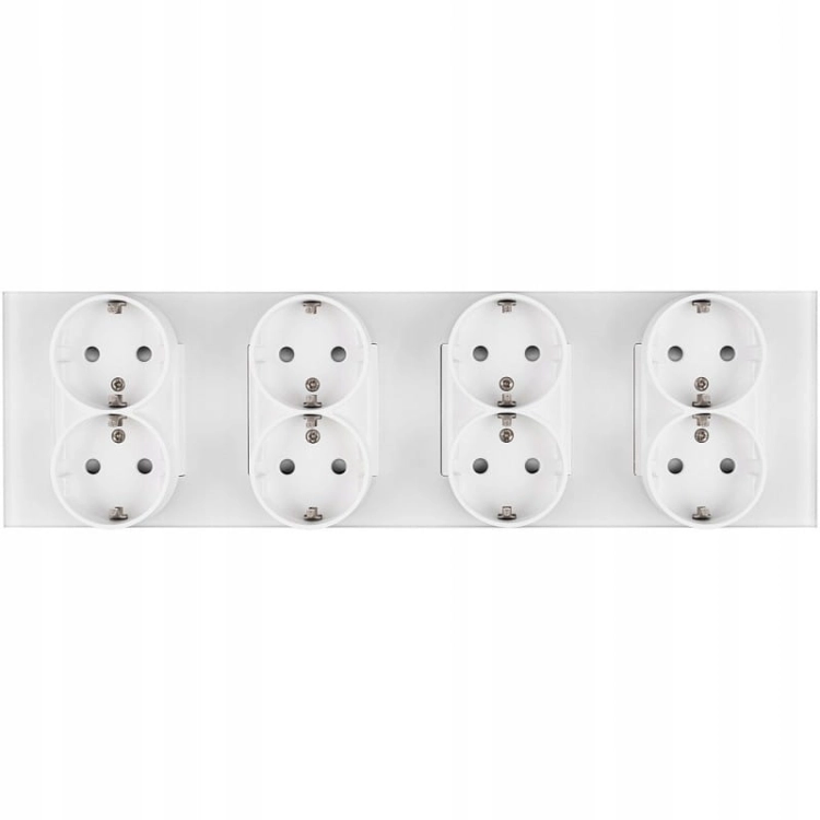 Viervoudig Schuko-Stopcontact Glas Wit Viervoudig Afdekraam En 4 X Stopcontact