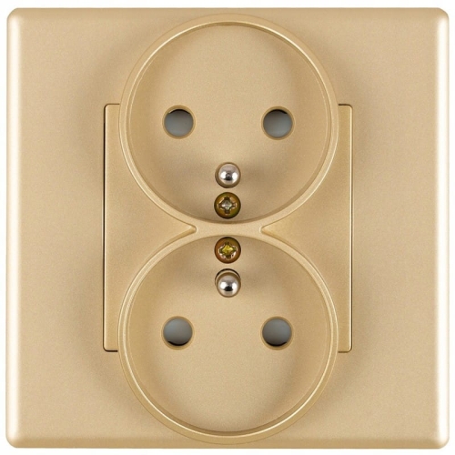 Dubbel Stopcontact Goud Met Aardpen Set Met PVC-Afdekraam MIUUN