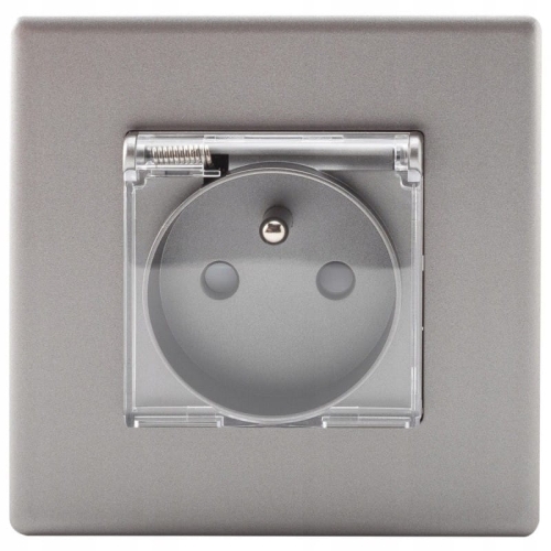 Stopcontact Met Klep En Aardpen Grijs Set Met Afdekraam PVC MIUUN