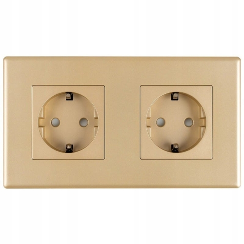 Dubbel Schuko-Stopcontact Goud Set PVC Tweevoudig Afdekraam 2 X Stopcontact MIUUN