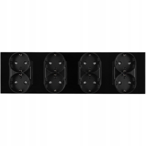 Viervoudig Schuko-Stopcontact Glas Zwart Viervoudig Afdekraam 4 X Stopcontact