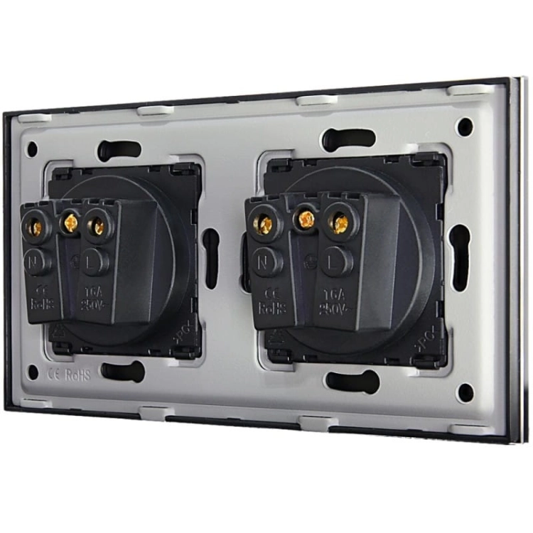 Dubbel Glazen Stopcontact Zwart Set Tweevoudig Afdekraam En 2 X Enkel Stopcontact Met Aardpen