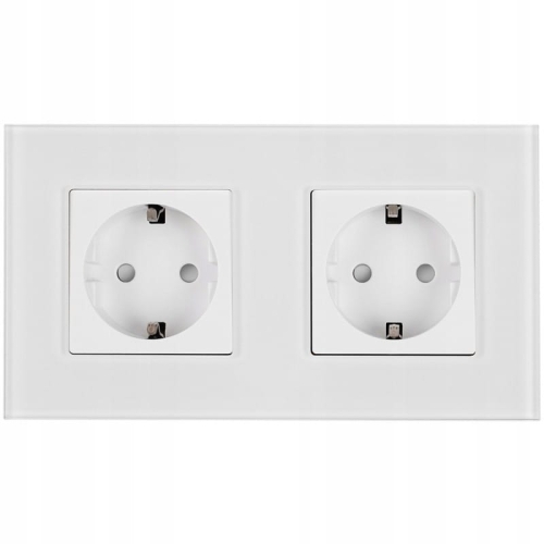 Glazen Dubbel Schuko-Stopcontact Wit Tweevoudig Afdekraam En 2 X Stopcontact