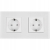 Glazen Dubbel Schuko-Stopcontact Wit Tweevoudig Afdekraam En 2 X Stopcontact