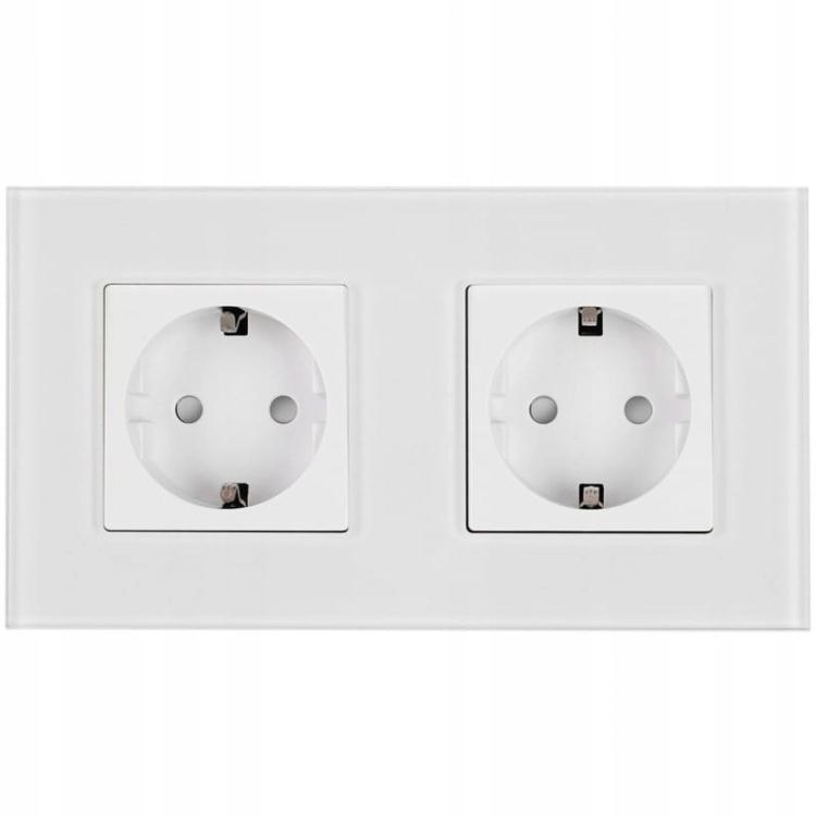 Glazen Dubbel Schuko-Stopcontact Wit Tweevoudig Afdekraam En 2 X Stopcontact
