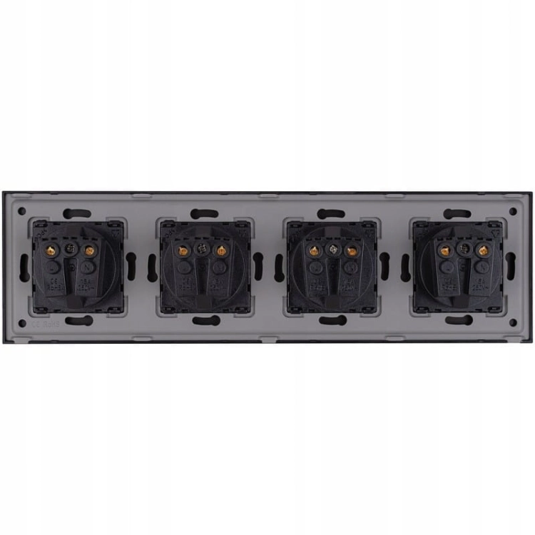 Viervoudig Schuko-Stopcontact Glas Zwart Viervoudig Afdekraam 4 X Stopcontact