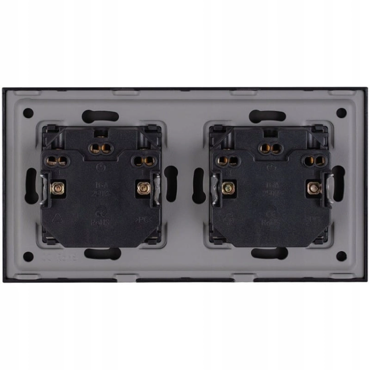 Dubbel Schuko-Stopcontact Glas Zwart Set Tweevoudig Afdekraam En 2 X Dubbel Stopcontact MIUUN