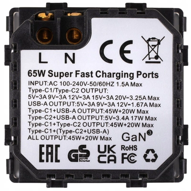 Module Drievoudig USB-Laadstopcontact 65W A+C+C Wit Voor Afdekramen MIUUN