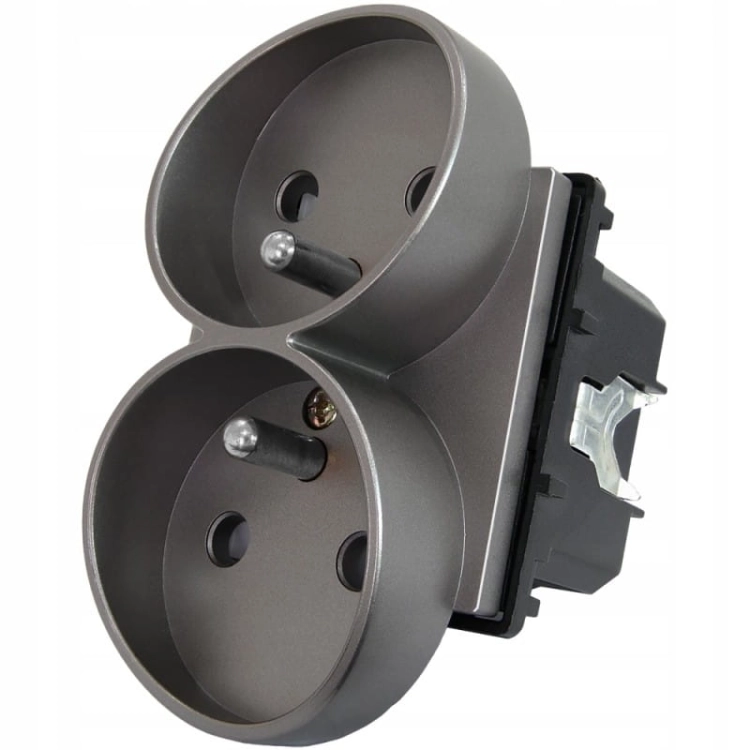 Dubbel Stopcontact Grijs Met Aardpen Set Met Afdekraam PVC MIUUN