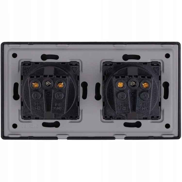 Dubbel Schuko-Stopcontact Zwart Set PCV Tweevoudig Afdekraam 2 X Stopcontact