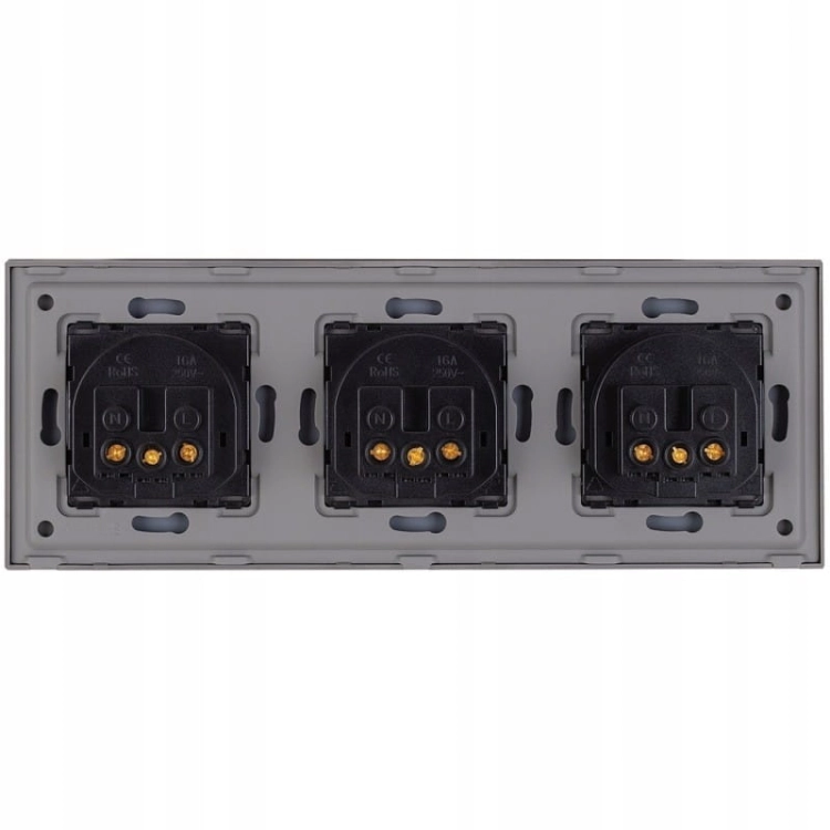 Drievoudig Glazen Stopcontact Grijs Set Drievoudig Afdekraam En 3 X Enkel Stopcontact MIUUN