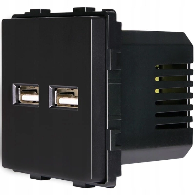 Stopcontact Zwart Dubbel USB-Laadstopcontact Set Met PVC-Afdekraam