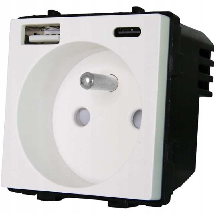 Stopcontact Wit Met Aardpen + Dubbele USB-Lader A+C 20W Set Met PVC-Afdekraam MIUUN