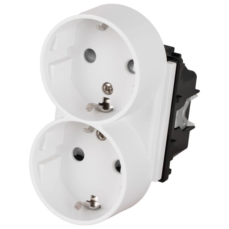 Dubbel Schuko-Stopcontact Wit Met Randaarde Zonder Aardpen Set Met PVC-Afdekraam MIUUN