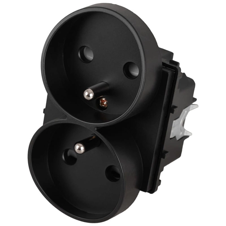 Dubbel Stopcontact Zwart Met Aardpen Set Met PVC-Afdekraam