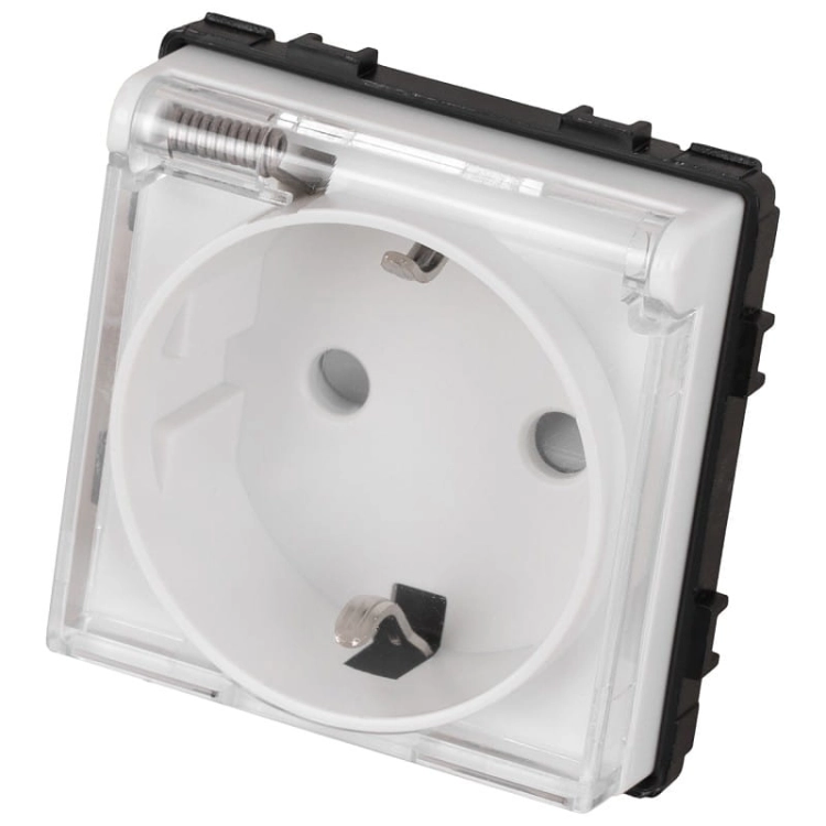 Schuko-Stopcontact Wit Met Klep Voor Badkamer Met Randaarde Zonder Aardpen Set Met PVC-Afdekraam MIUUN