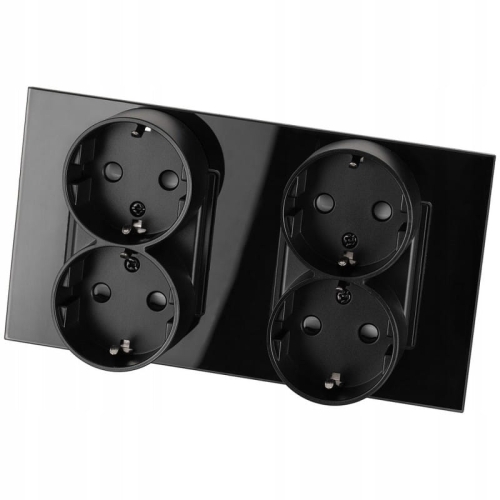 Dubbel Schuko-Stopcontact Glas Zwart Set Tweevoudig Afdekraam En 2 X Dubbel Stopcontact MIUUN