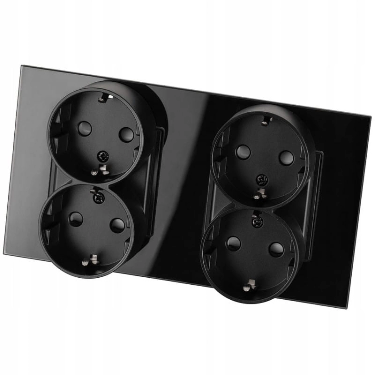 Dubbel Schuko-Stopcontact Glas Zwart Set Tweevoudig Afdekraam En 2 X Dubbel Stopcontact MIUUN