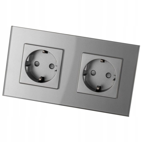 Dubbel Glazen Schuko-Stopcontact Grijs Set Tweevoudig Afdekraam En 2 X Enkel Stopcontact MIUUN