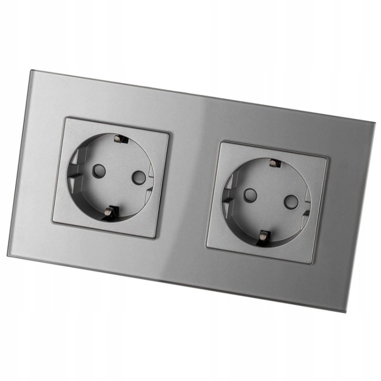 Dubbel Glazen Schuko-Stopcontact Grijs Set Tweevoudig Afdekraam En 2 X Enkel Stopcontact MIUUN
