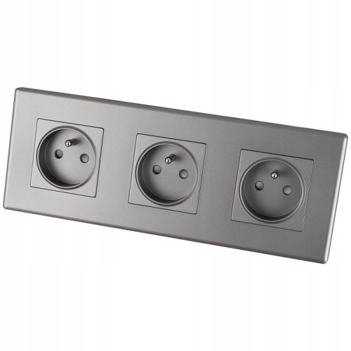 Drievoudig Stopcontact Grijs Set PVC Drievoudig Afdekraam En 3 X Enkel Stopcontact MIUUN