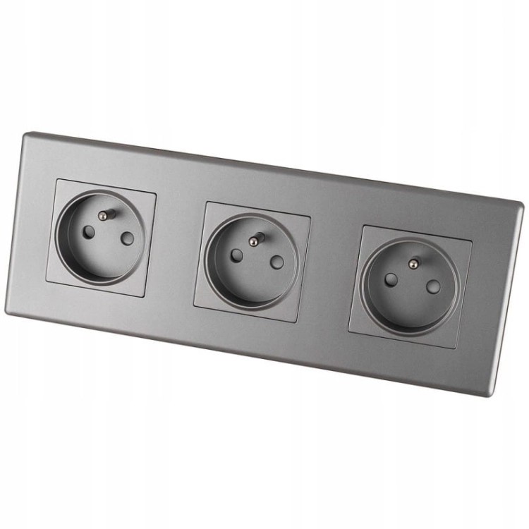Drievoudig Stopcontact Grijs Set PVC Drievoudig Afdekraam En 3 X Enkel Stopcontact MIUUN