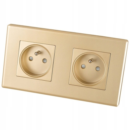 Dubbel Stopcontact Goud Set PVC Tweevoudig Afdekraam En 2 X Stopcontact MIUUN
