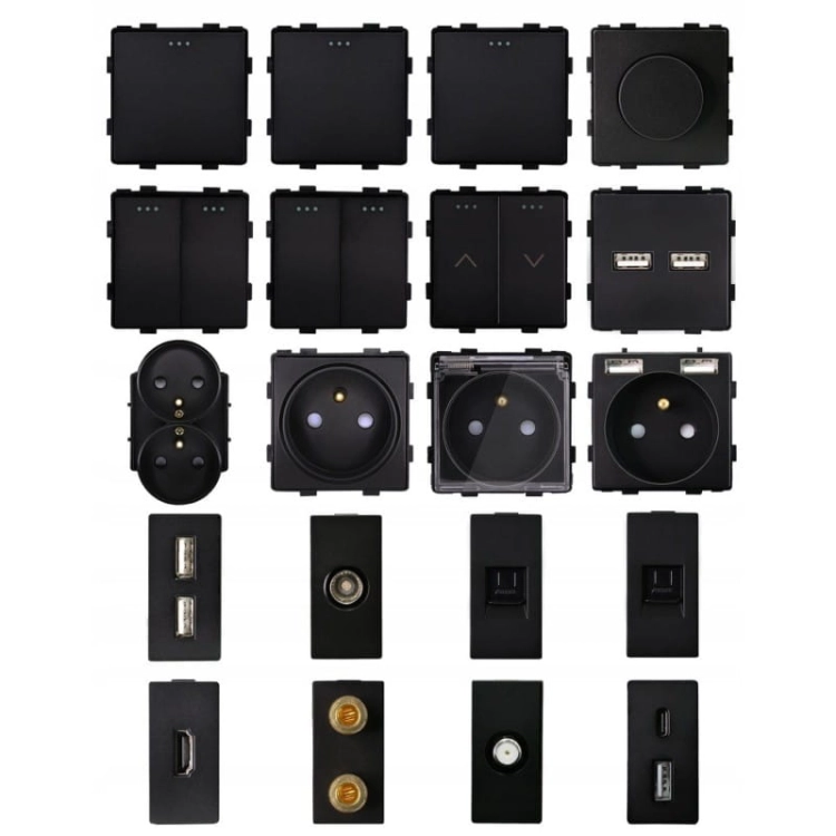 Stopcontact Zwart Met Aardpen + USB A+C 20W Set Met PVC-Afdekraam