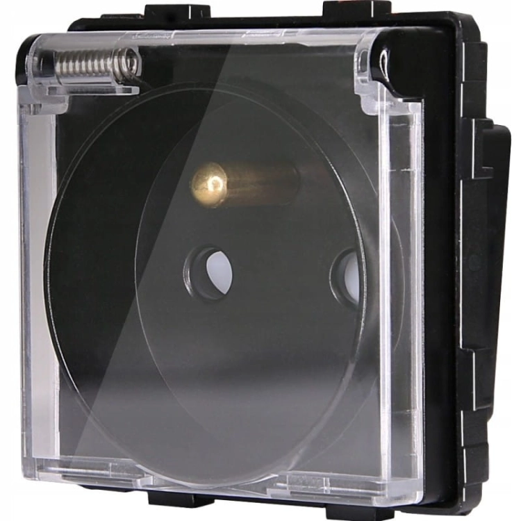Stopcontact Zwart Met Klep En Aardpen Set Met PVC-Afdekraam