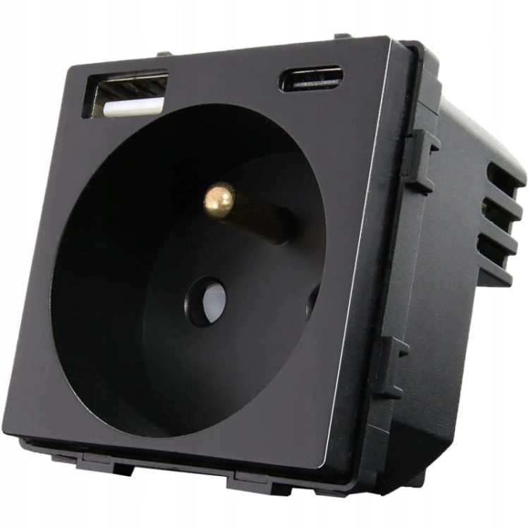 Stopcontact Zwart Met Aardpen + USB A+C 20W Set Met PVC-Afdekraam