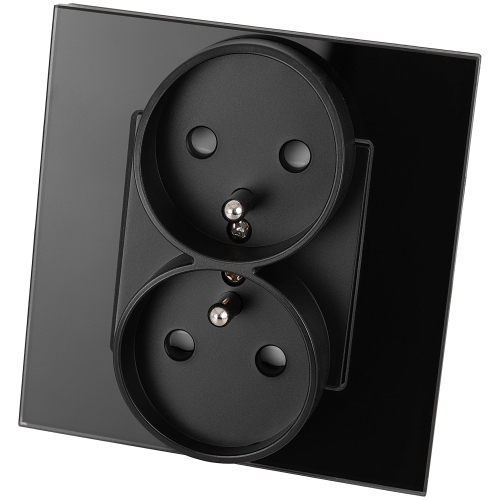 Dubbel Stopcontact Met Aardpen Glas Zwart MIUUN