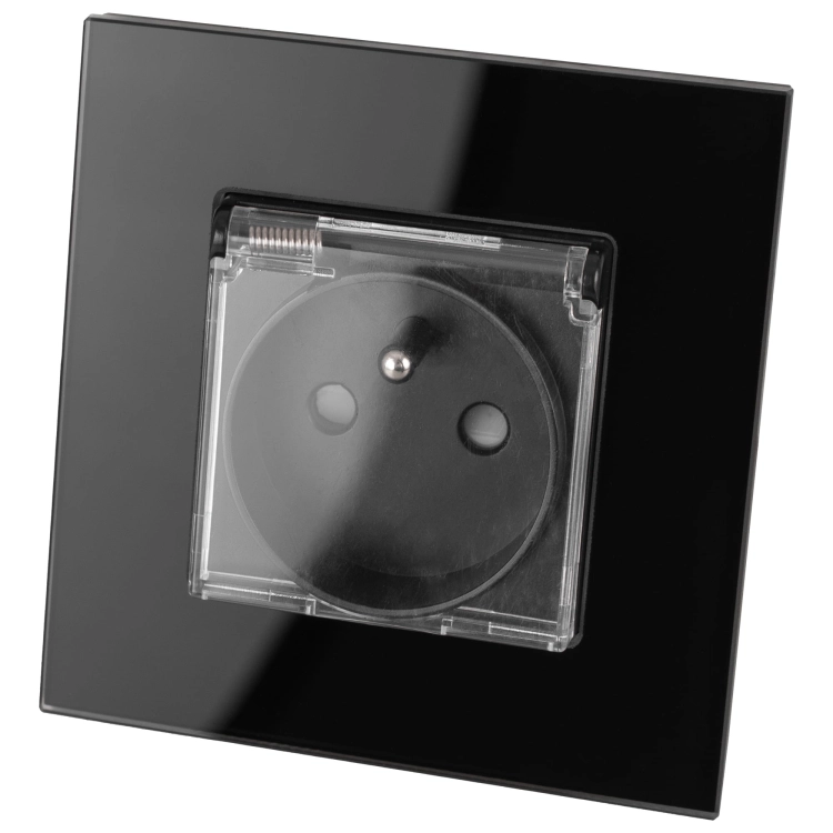 Stopcontact Met Klep Badkamer Glas Zwart MIUUN