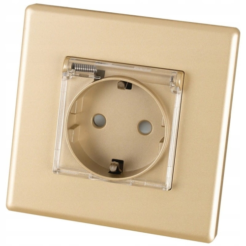 Badkamerstopcontact Met Klep Schuko Met Aarding Zonder Aardpen Goud Set Met PVC-Afdekraam MIUUN