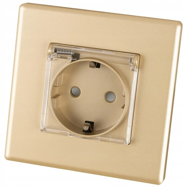 Badkamerstopcontact Met Klep Schuko Met Aarding Zonder Aardpen Goud Set Met PVC-Afdekraam MIUUN
