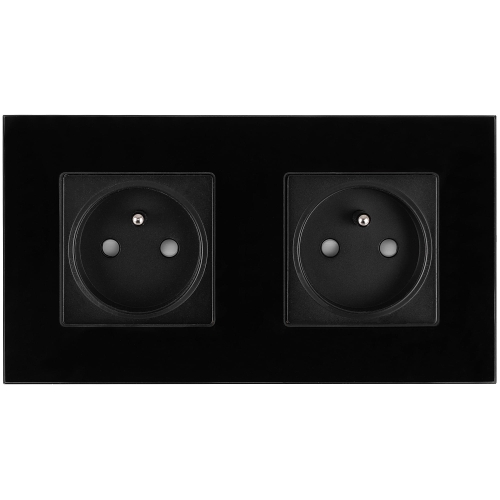 Dubbel Glazen Stopcontact Zwart Set Tweevoudig Afdekraam En 2 X Enkel Stopcontact Met Aardpen