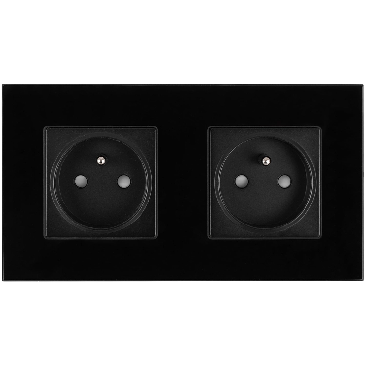 Dubbel Glazen Stopcontact Zwart Set Tweevoudig Afdekraam En 2 X Enkel Stopcontact Met Aardpen