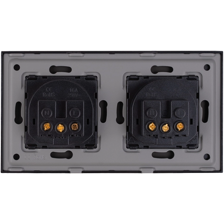 Dubbel Glazen Stopcontact Zwart Set Tweevoudig Afdekraam En 2 X Enkel Stopcontact Met Aardpen