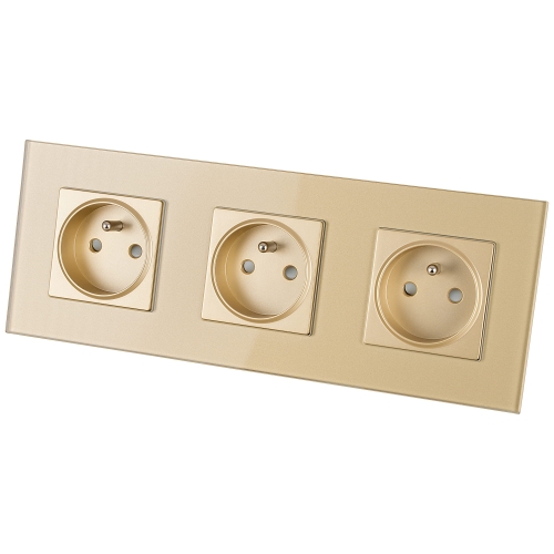 Drievoudig Glazen Stopcontact Goud Set Drievoudig Afdekraam En 3 X Stopcontact